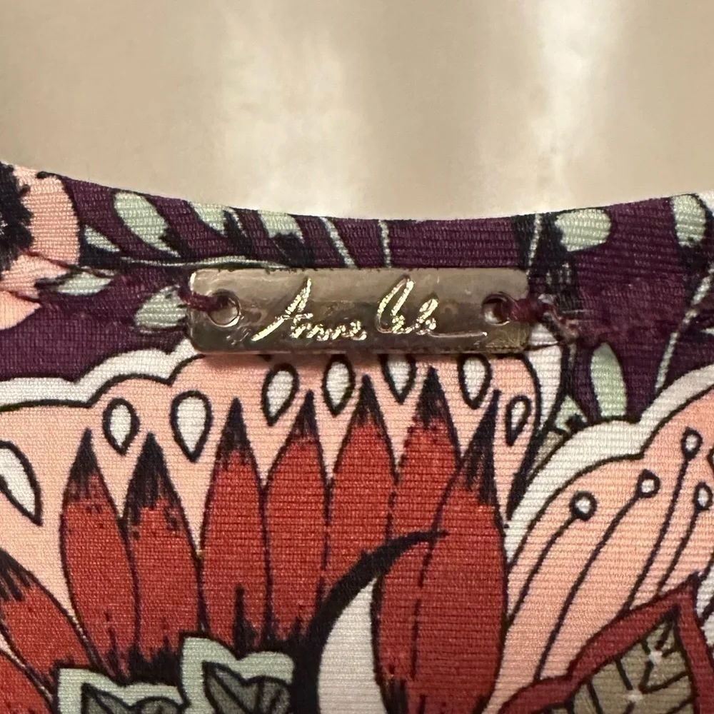 Anne Cole Size 10 20M0033 Wine Floral Print Boho Flattering One Piece Swimsuit - Picture 6 of 11